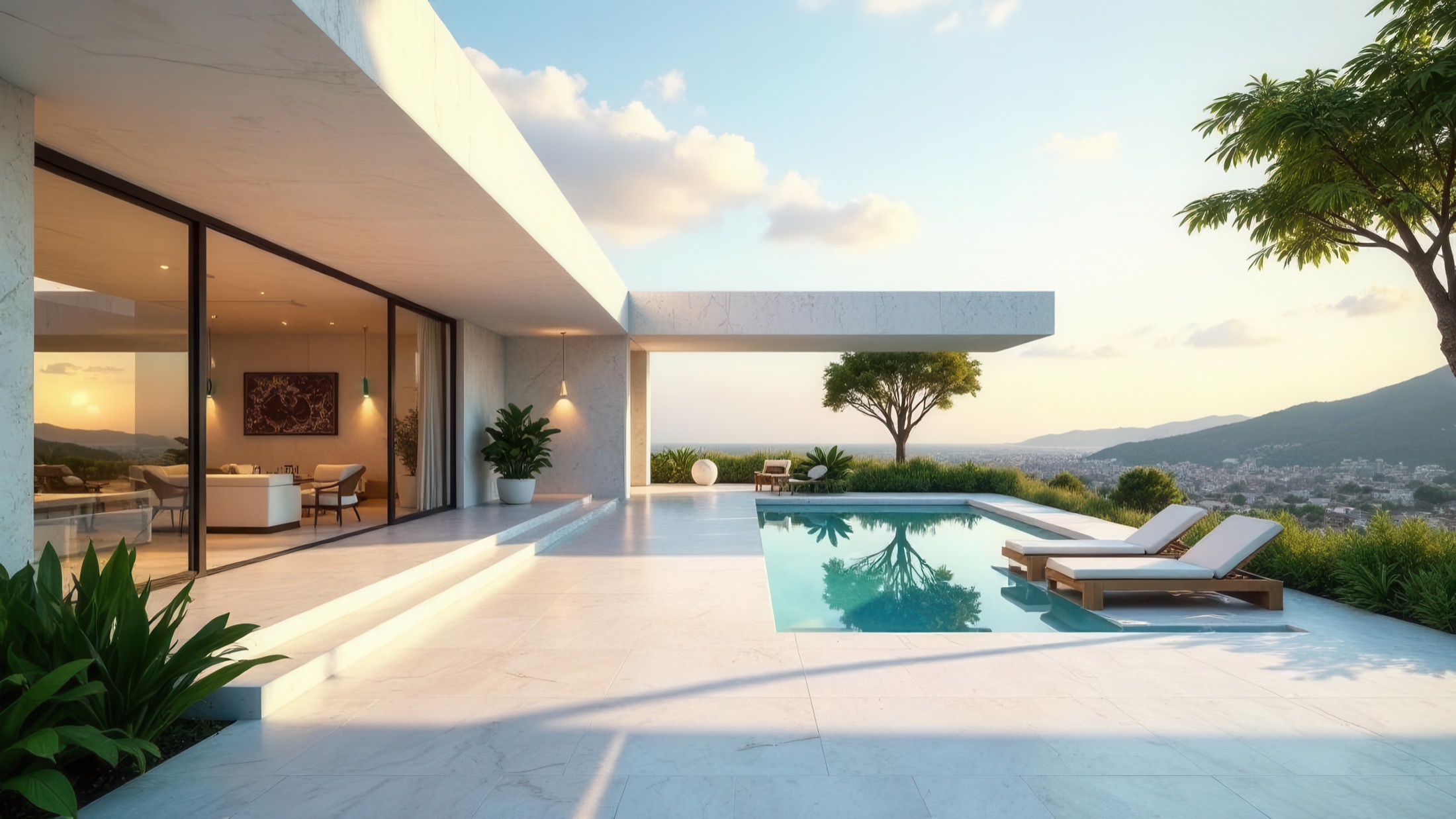Moderne Terrasse mit Pool und Weitblick